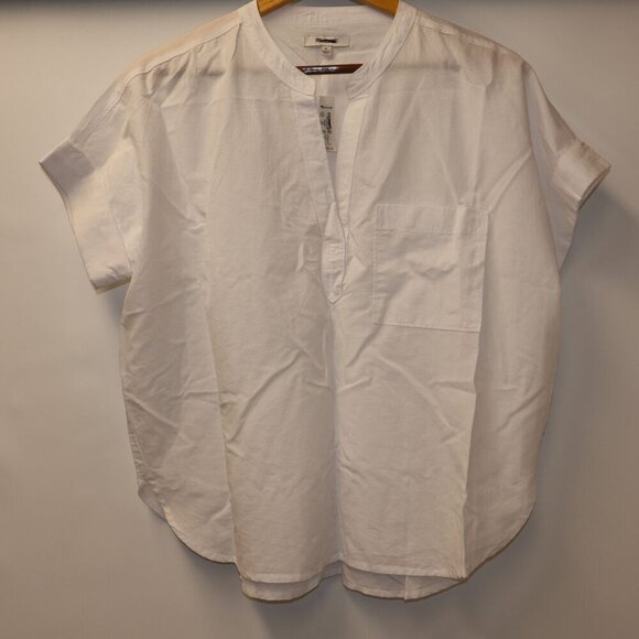 Madewell Rounded Shirttail Lakeline Popover V Neck Size S Oversized Short Sleeve - Picture 4 of 15